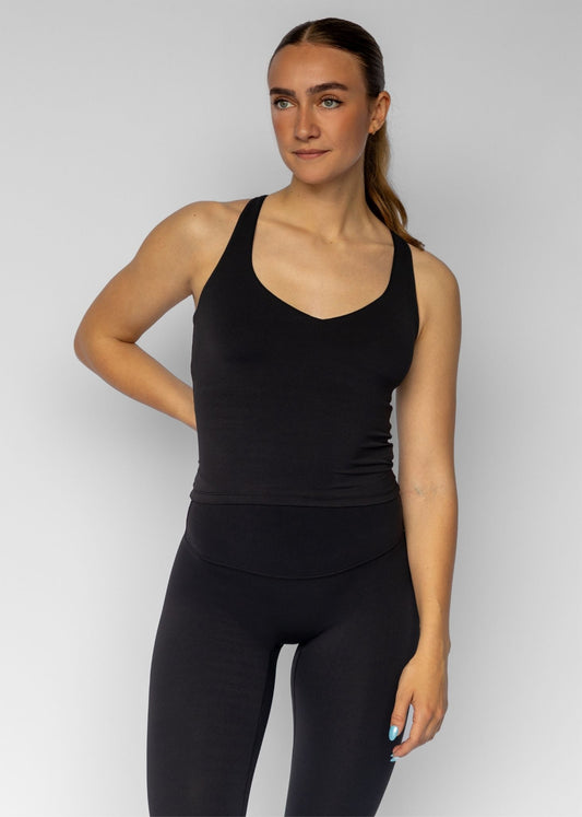 Base V Neck Top Full Length | Black