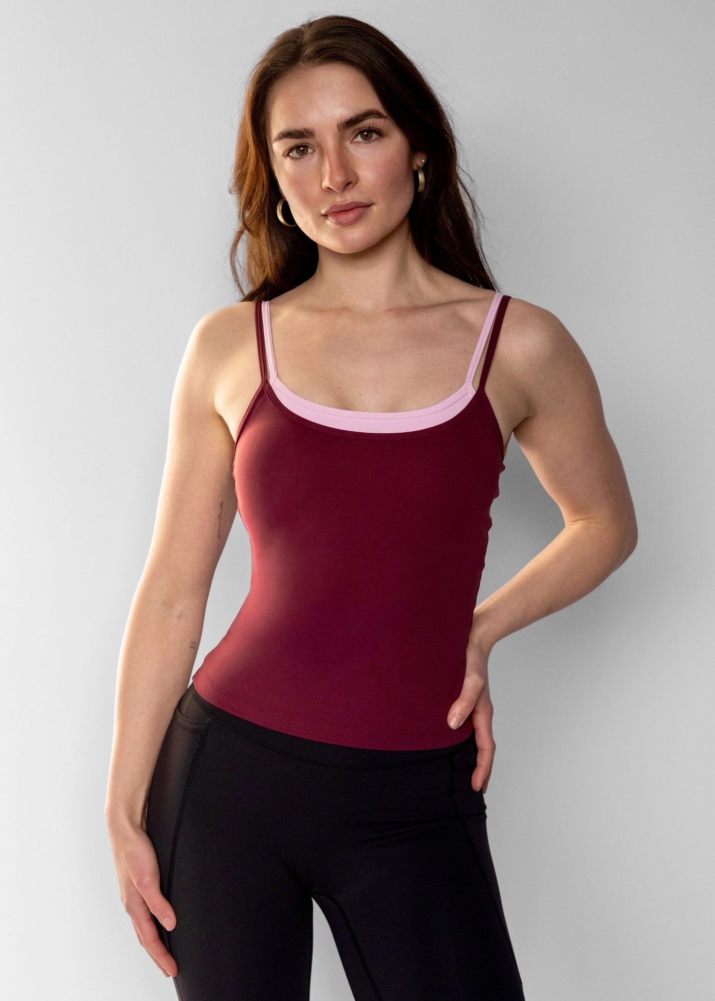 Double Layered Top | Burgundy/Ballet Pink
