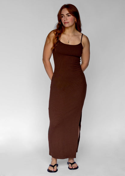 Long Ribbed Dress | Dark Brown