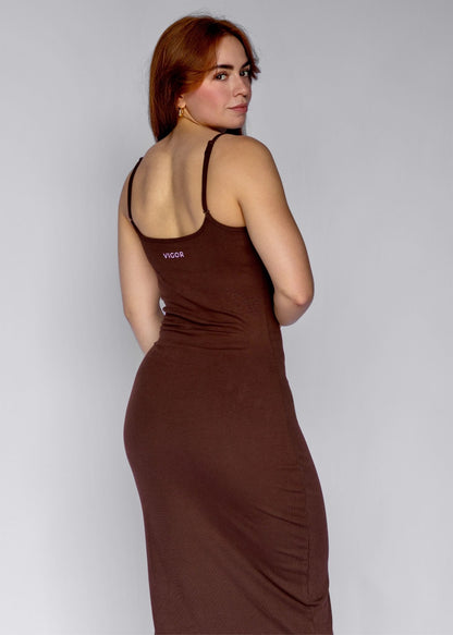 Long Ribbed Dress | Dark Brown
