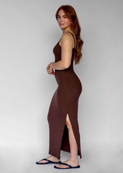 Long Ribbed Dress | Dark Brown