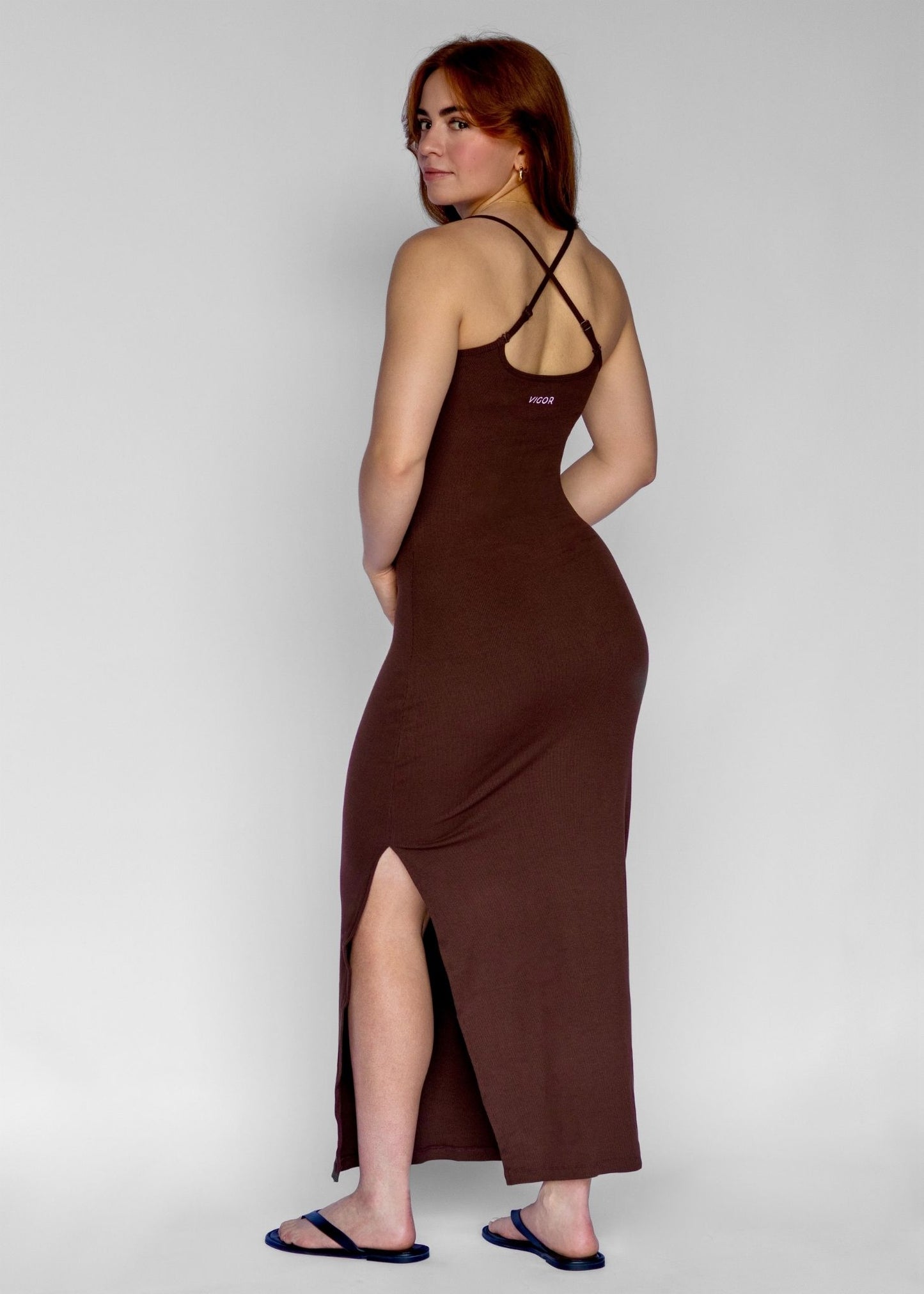 Long Ribbed Dress | Dark Brown