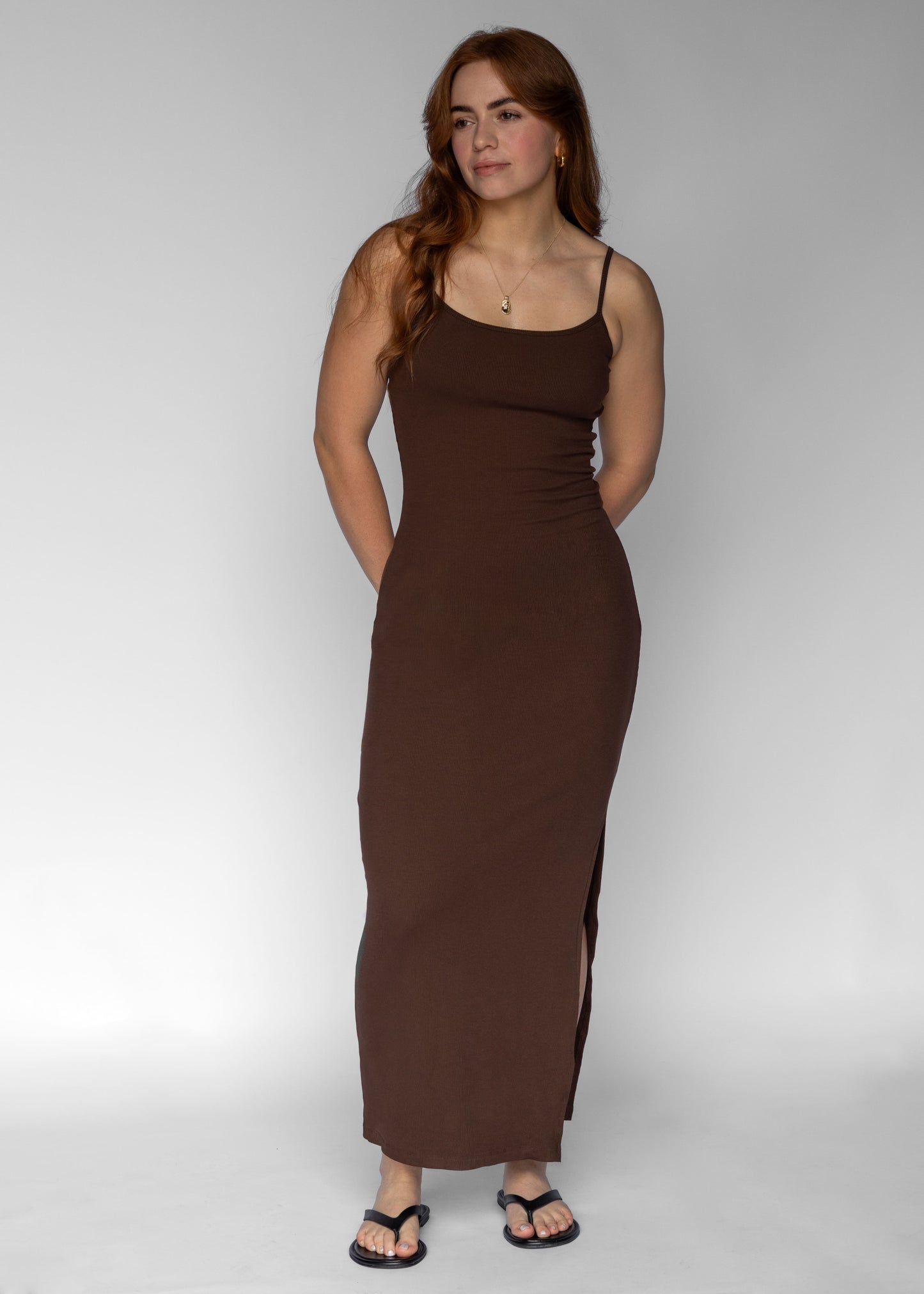 Long Ribbed Dress | Dark Brown