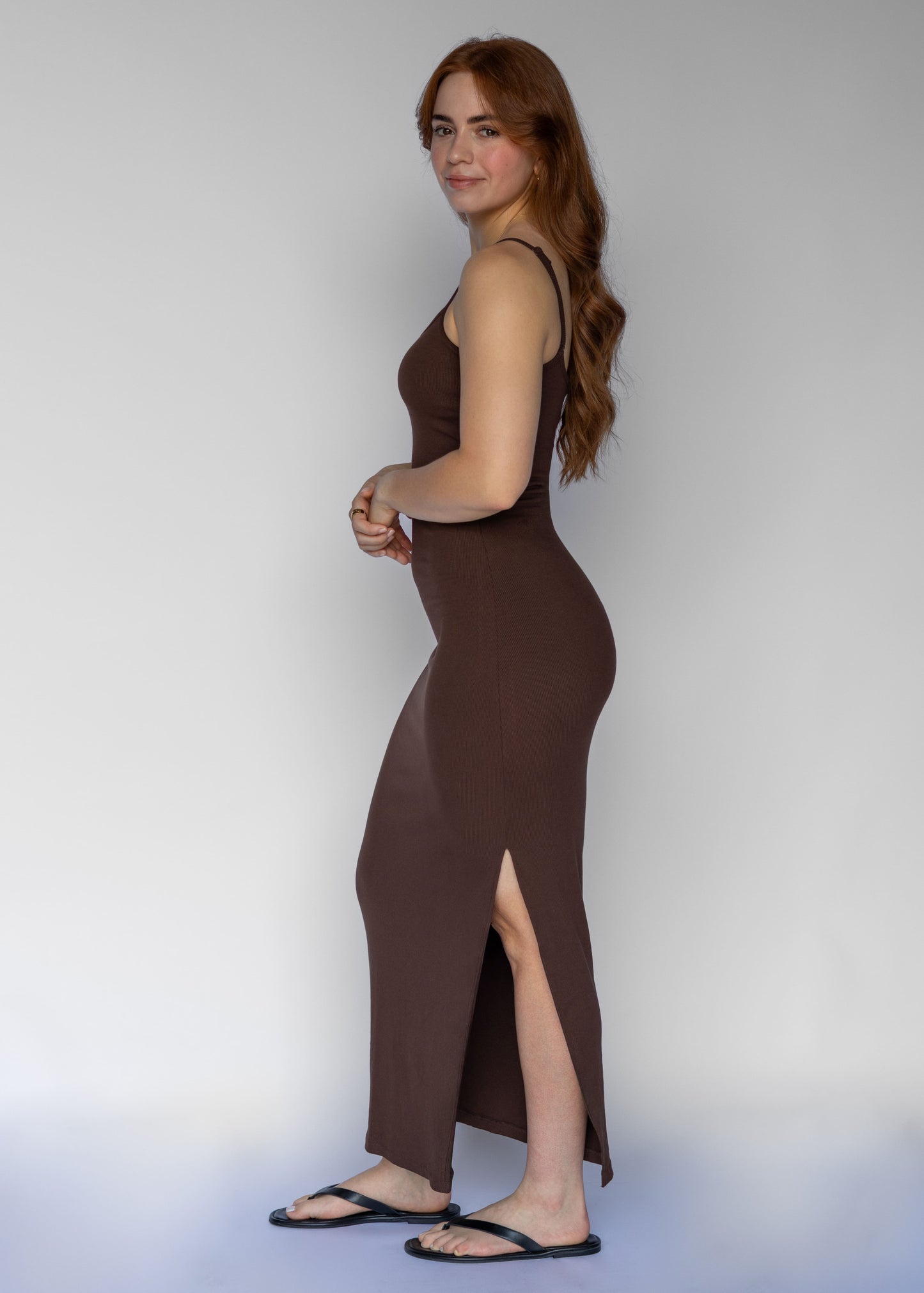 Long Ribbed Dress | Dark Brown