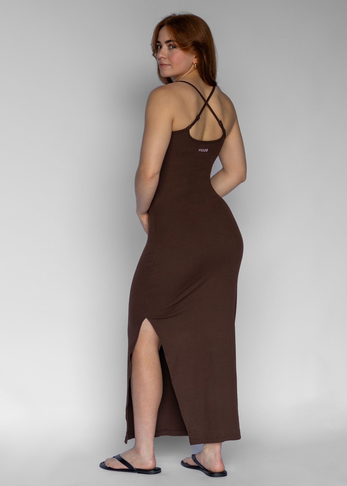 Long Ribbed Dress | Dark Brown