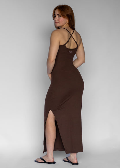 Long Ribbed Dress | Dark Brown