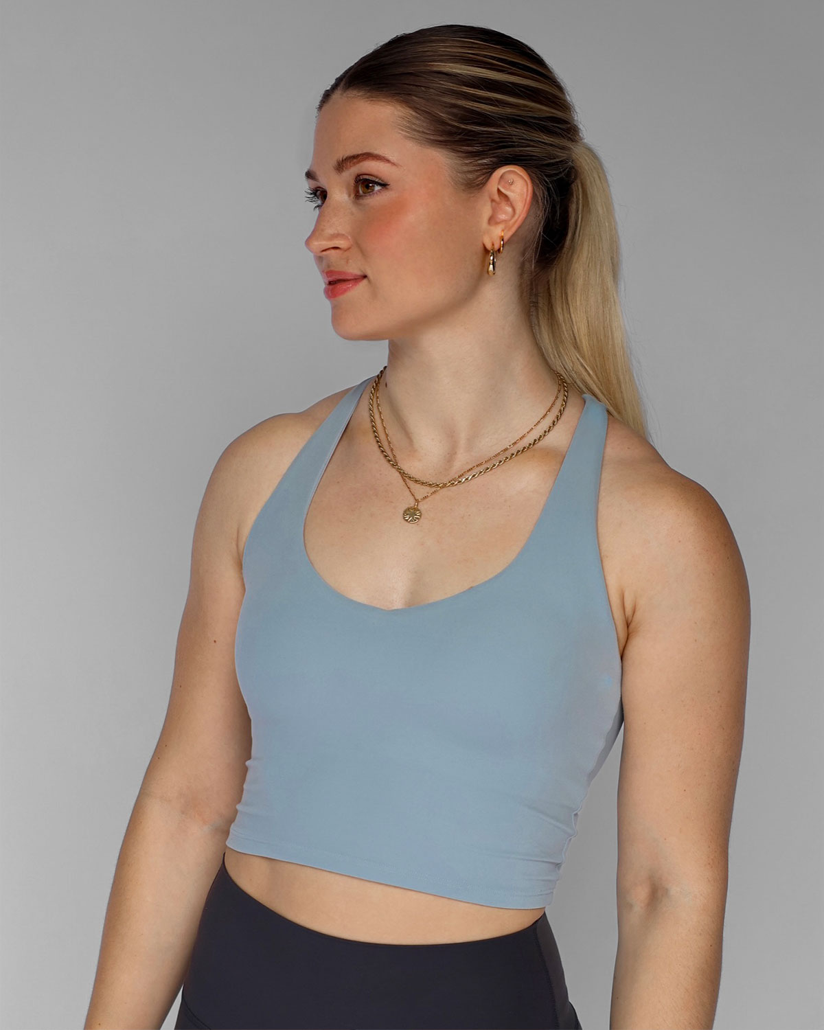 Base V Neck Top Dusty Blue